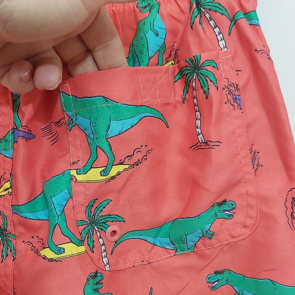 Burnside Boys Size Small Swim Trunks Shorts Coral Dinosaur Surfing Ocean